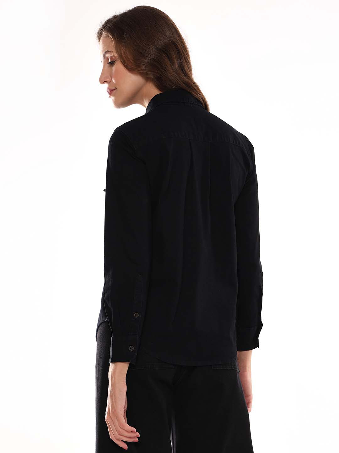 Allaya Black Denim Shirt for Women - Lisbon Fit from GAZILLION - Back Look