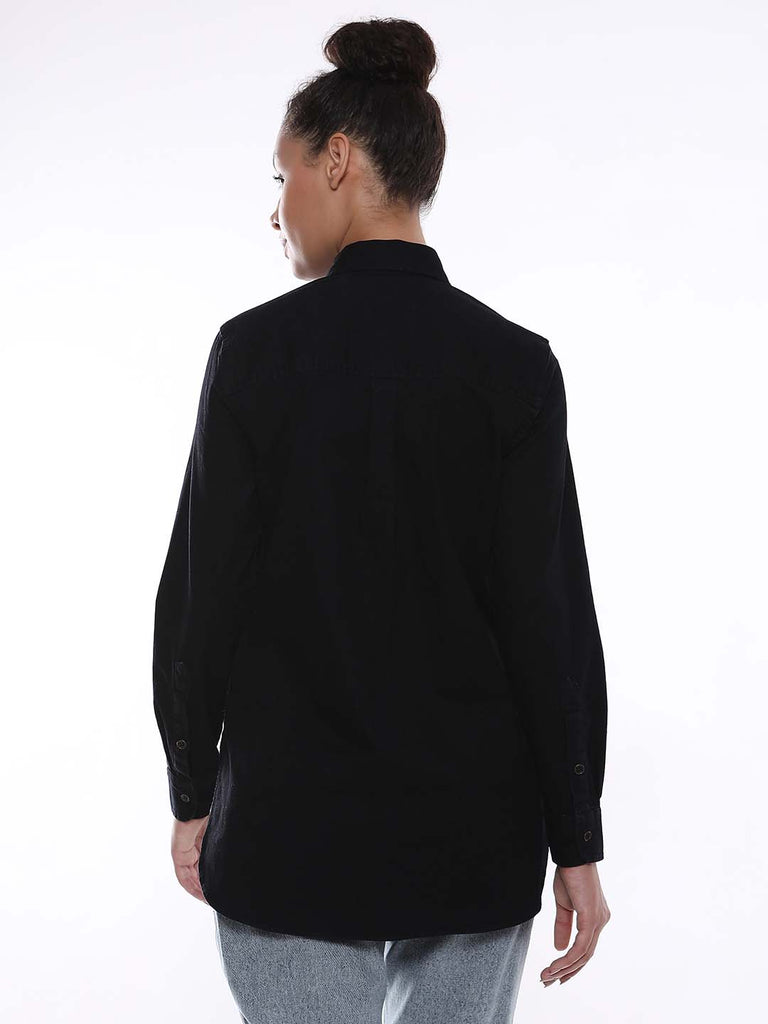 Allison Black Denim Long Shirt for Women - Rome Fit from GAZILLION - Back Look