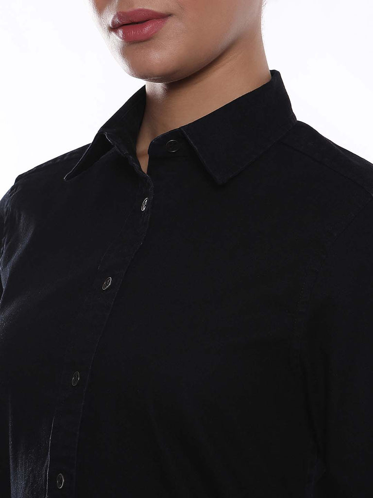 Allison Black Denim Long Shirt for Women - Rome Fit from GAZILLION - Front Detail
