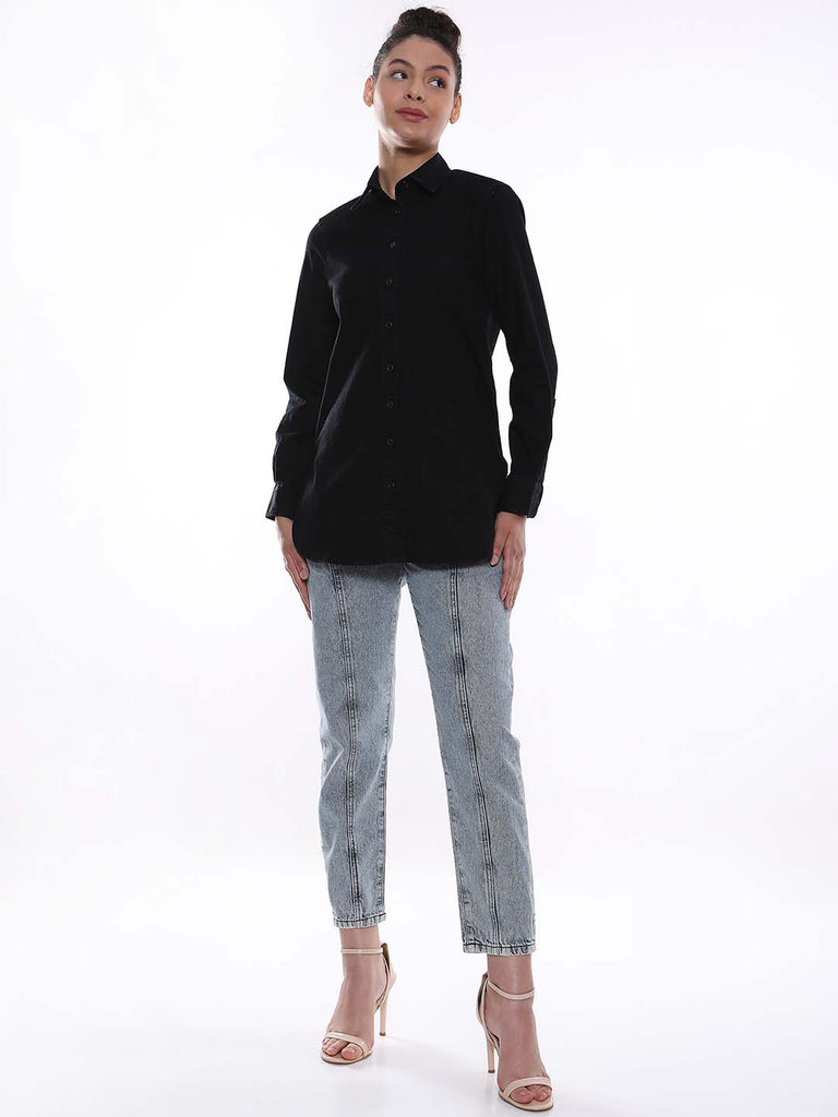 Allison Black Denim Long Shirt for Women - Rome Fit from GAZILLION - Full Standing Stylised Look