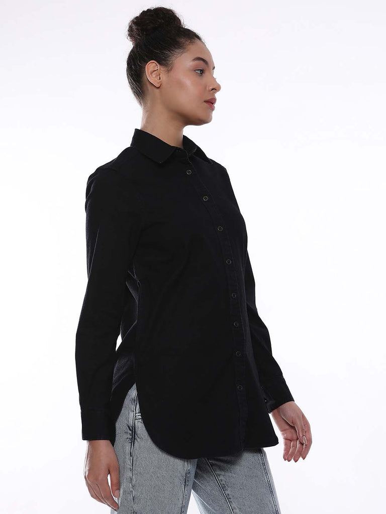 Allison Black Denim Long Shirt for Women - Rome Fit from GAZILLION - Right Side Look