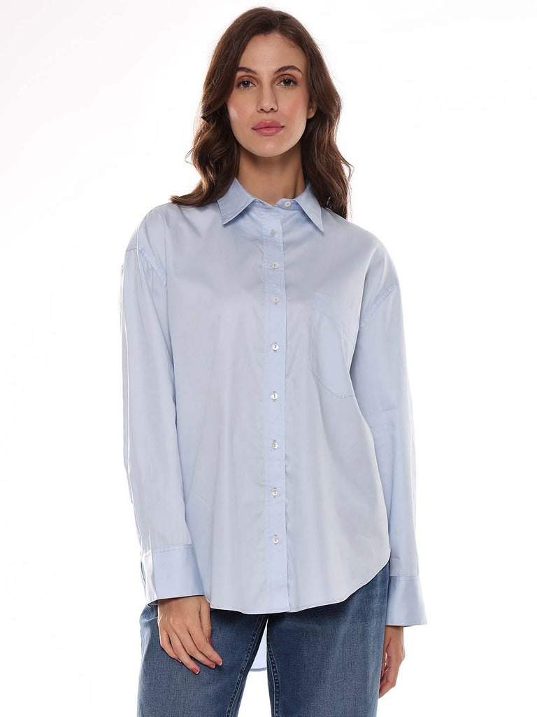 Alma Sky Blue Giza Cotton Oversized Shirt for Women - Brussels Fit from GAZILLION - Front Look