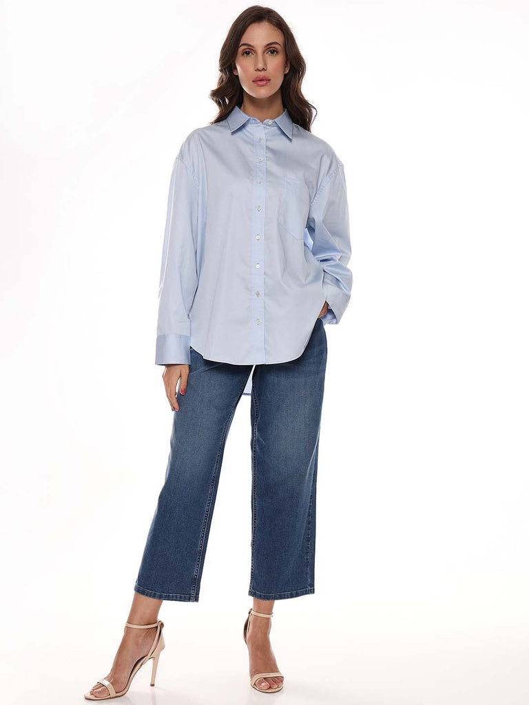 Alma Sky Blue Giza Cotton Oversized Shirt for Women - Brussels Fit from GAZILLION - Standing Stylised Look Look