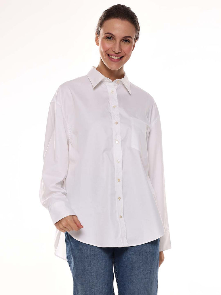 Alma White Giza Cotton Oversized Shirt for Women - Brussels Fit from GAZILLION - Front Look