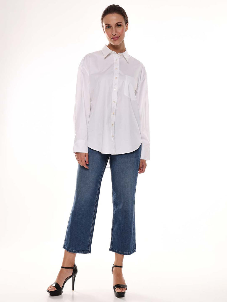 Alma White Giza Cotton Oversized Shirt for Women - Brussels Fit from GAZILLION - Full Standing Stylised Look