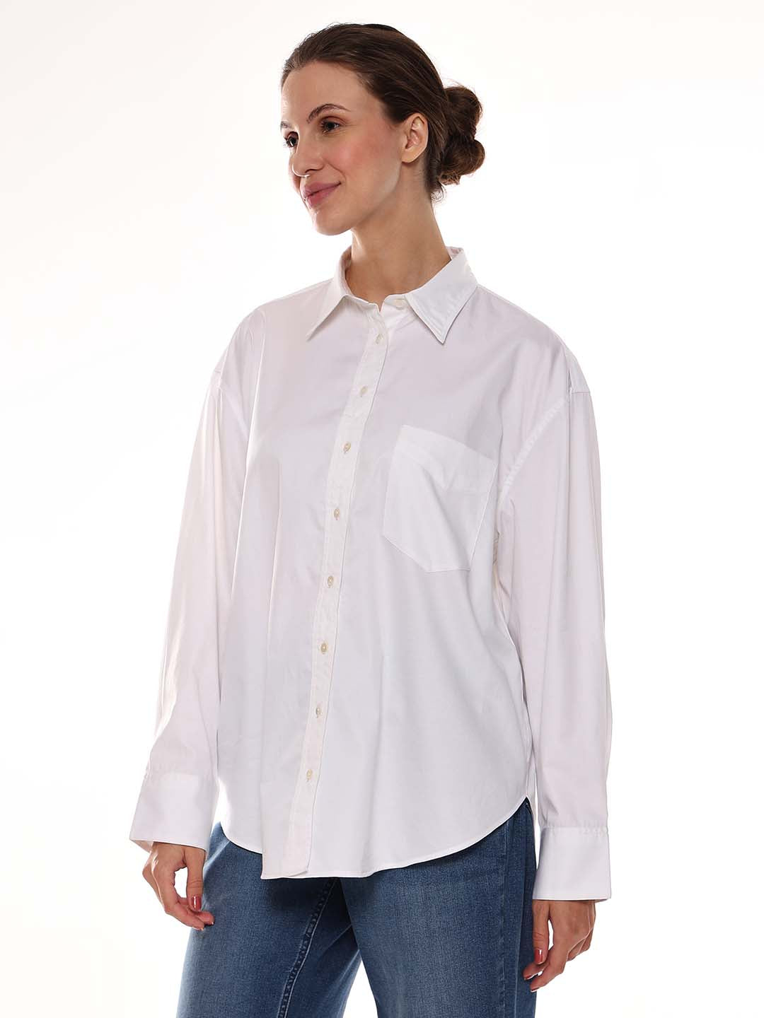 Alma White Giza Cotton Oversized Shirt for Women - Brussels Fit from GAZILLION - Left Side Look