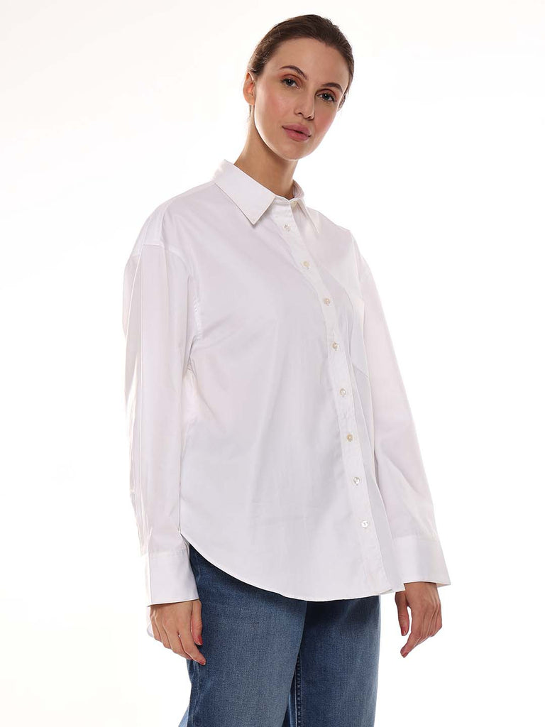 Alma White Giza Cotton Oversized Shirt for Women - Brussels Fit from GAZILLION - Right Side Look