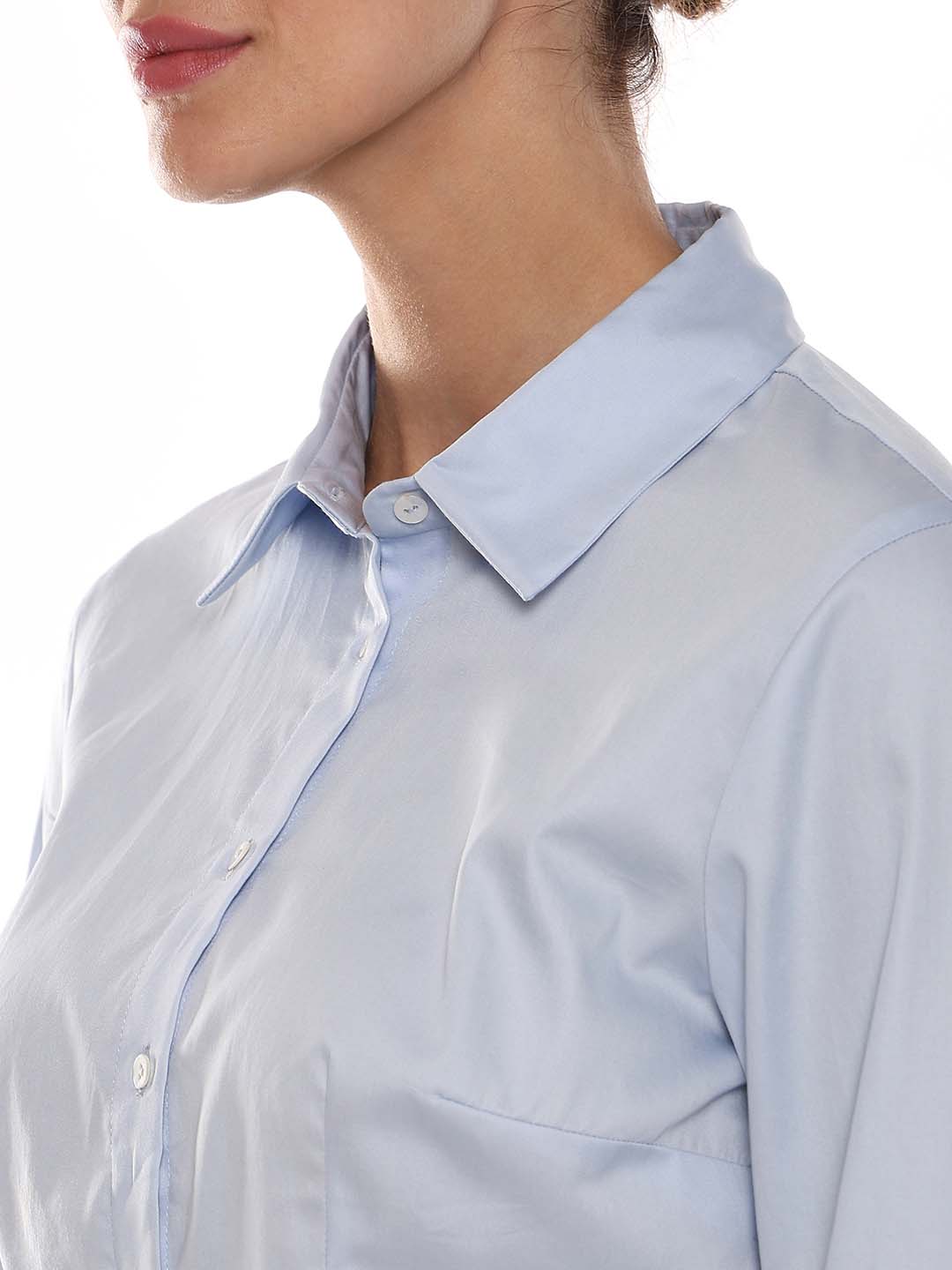 Alora Sky Blue Giza Cotton Fitted Formal Shirt for Women - Munich Fit from GAZILLION - Front Detail