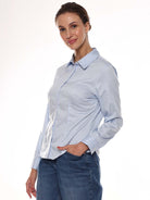 Alora Sky Blue Giza Cotton Fitted Formal Shirt for Women - Munich Fit from GAZILLION - Left Side Look