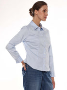 Alora Sky Blue Giza Cotton Fitted Formal Shirt for Women - Munich Fit from GAZILLION - Right Side Look