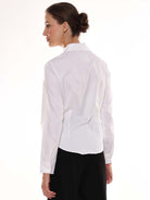 Alora White Giza Cotton Fitted Formal Shirt for Women - Munich Fit from GAZILLION - Back Look