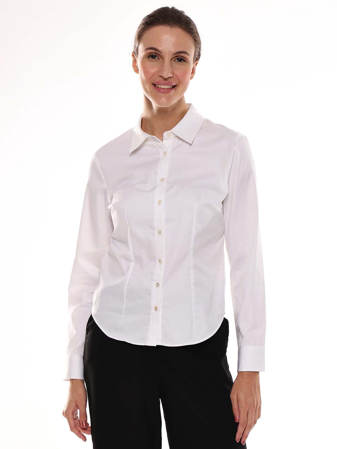 Alora White Giza Cotton Fitted Formal Shirt for Women - Munich Fit from GAZILLION - Front Look