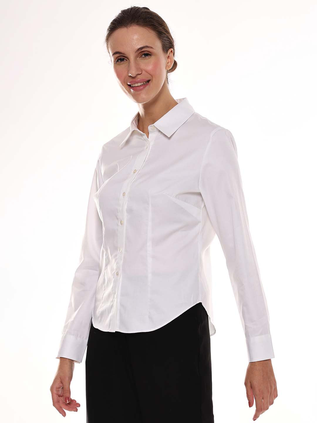 Alora White Giza Cotton Fitted Formal Shirt for Women - Munich Fit from GAZILLION - Left Side Look