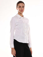 Alora White Giza Cotton Fitted Formal Shirt for Women - Munich Fit from GAZILLION - Right Side Look