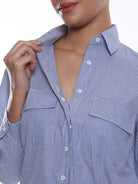 Alvina Blue & White Striped Cotton Shirt for Women - Lisbon Fit from GAZILLION - Dignity Buttons Detail