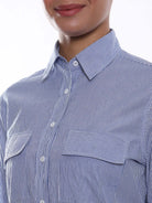 Alvina Blue & White Striped Cotton Shirt for Women - Lisbon Fit from GAZILLION - Front Detail