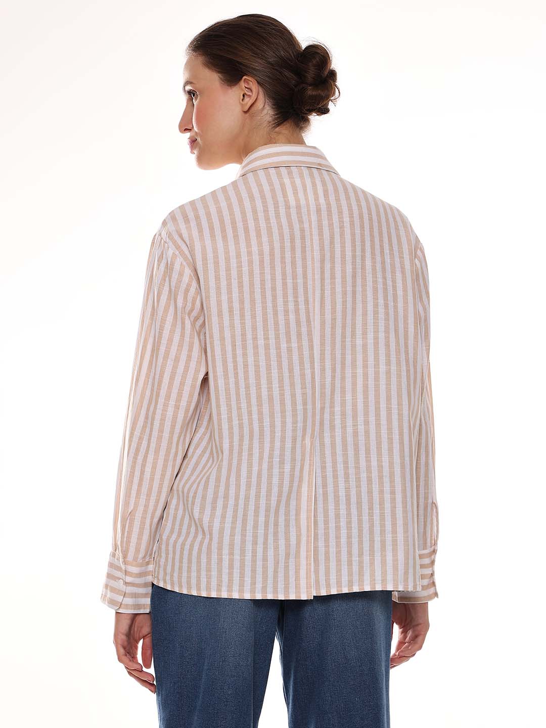 Amanda Beige & White Striped Cotton Oversized Shirt for Women - Copenhagen Fit from GAZILLION - Back Look