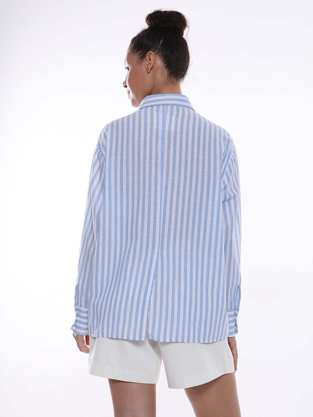 Amanda Blue & White Striped Cotton Oversized Shirt for Women - Copenhagen Fit from GAZILLION - Back Look