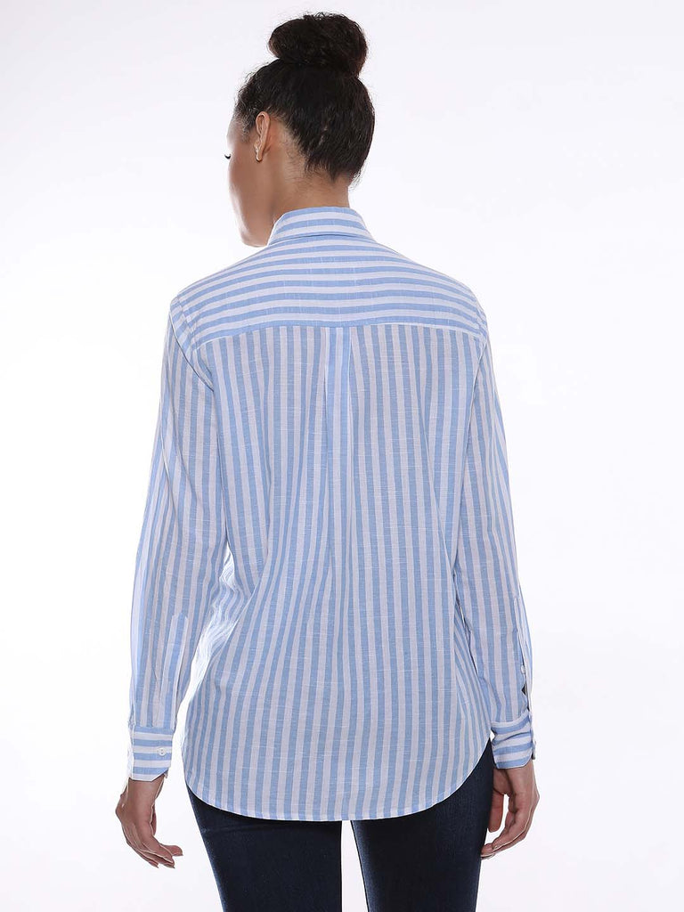 Amber Blue & White Striped Cotton Shirt for Women - Zurich Fit from GAZILLION - Back Look