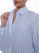 Amber Blue & White Striped Cotton Shirt for Women - Zurich Fit from GAZILLION - Dignity Buttons Detail