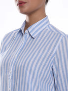 Amber Blue & White Striped Cotton Shirt for Women - Zurich Fit from GAZILLION - Front Detail