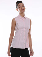 Amelia Baby Pink Sleeveless Cotton Shirt for Women - London Fit from GAZILLION - Right Side Look