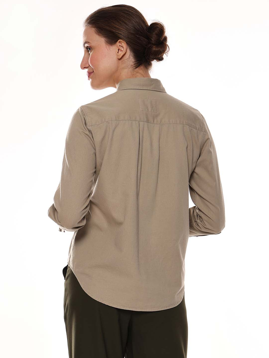 Analia Beige Self-Striped Cords Cotton Shirt for Women - Lisbon Fit from GAZILLION - Back Look