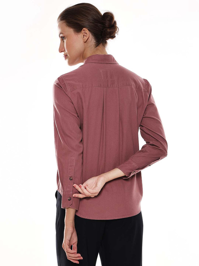 Analia Onion Pink Self-Striped Cords Cotton Shirt for Women - Lisbon Fit from GAZILLION - Back Look