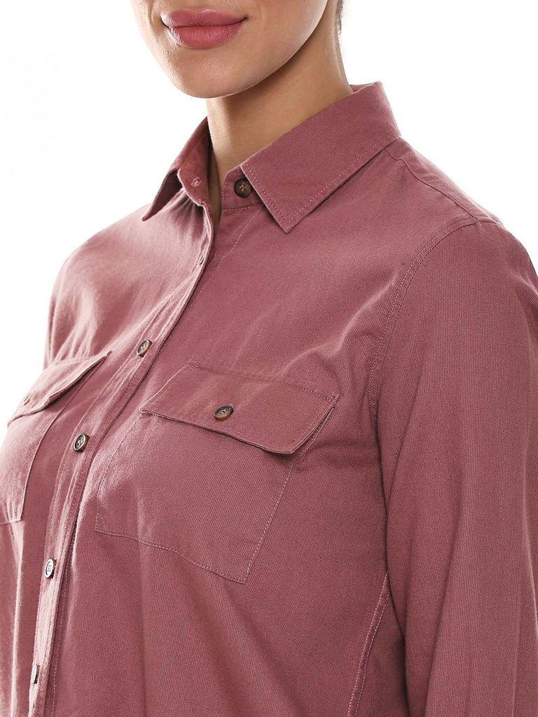 Analia Onion Pink Self-Striped Cords Cotton Shirt for Women - Lisbon Fit from GAZILLION - Front Detail