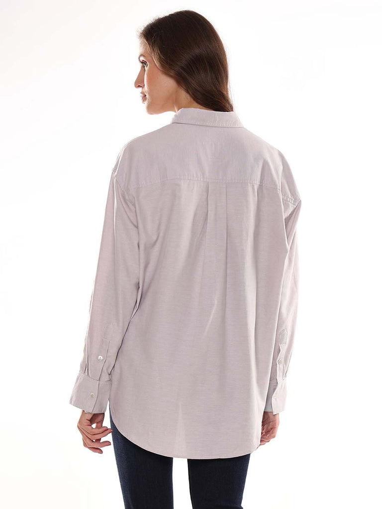 Andria Grey Oxford Cotton Oversized Shirt for Women - Brussels Fit from GAZILLION - Back Look