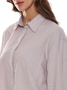 Andria Grey Oxford Cotton Oversized Shirt for Women - Brussels Fit from GAZILLION - Left Side Detail