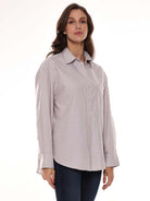 Andria Grey Oxford Cotton Oversized Shirt for Women - Brussels Fit from GAZILLION - Right Side Look