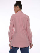 Anemone Light Pink Coloured Denim Long Shirt for Women - Rome Fit from GAZILLION - Back Look