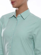 Anemone Mint Green Coloured Denim Long Shirt for Women - Rome Fit from GAZILLION - Front Detail