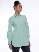 Anemone Mint Green Coloured Denim Long Shirt for Women - Rome Fit from GAZILLION - Right Side Look