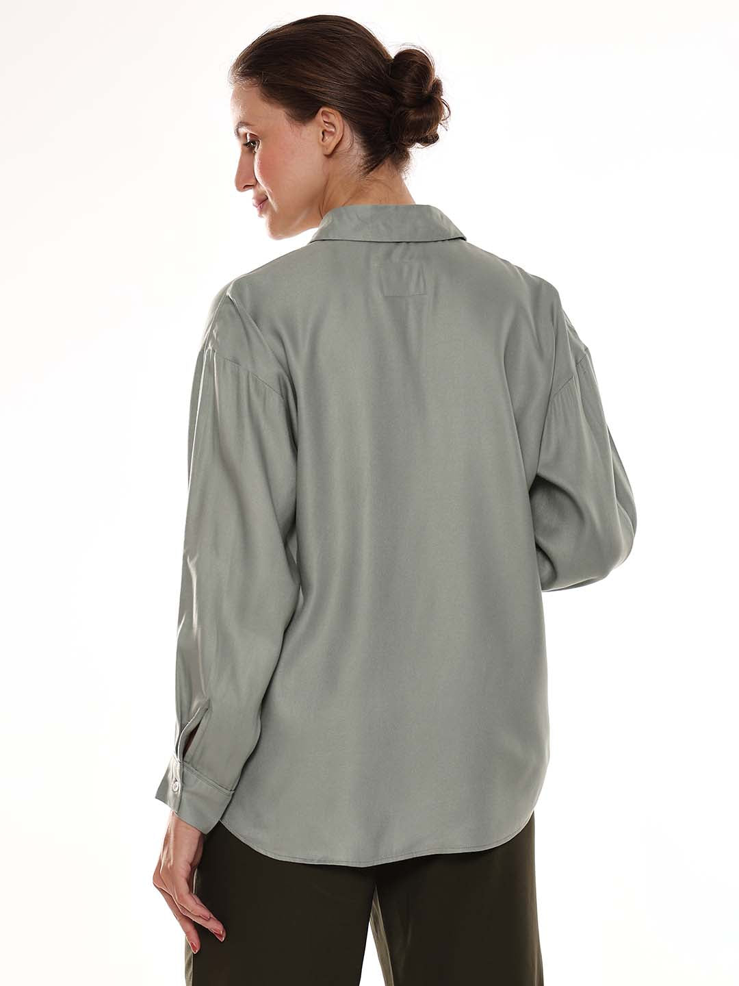 Angel Sage Green Soft Viscose Drop Shoulder Shirt for Women - Paris Fit from GAZILLION - Back Look