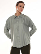 Angel Sage Green Soft Viscose Drop Shoulder Shirt for Women - Paris Fit from GAZILLION - Front Look