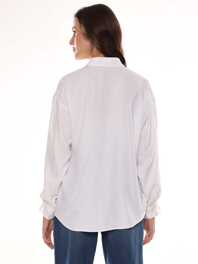 Angel White Soft Viscose Drop Shoulder Shirt for Women - Paris Fit from GAZILLION - Back Look