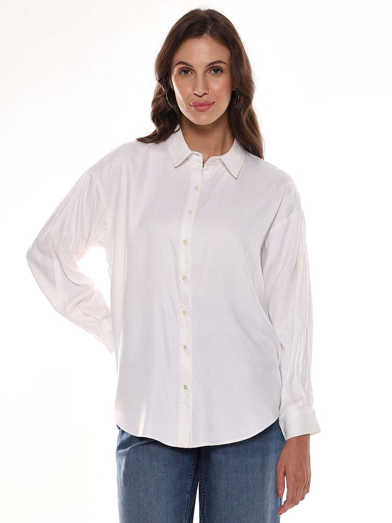 Angel White Soft Viscose Drop Shoulder Shirt for Women - Paris Fit from GAZILLION - Front Look