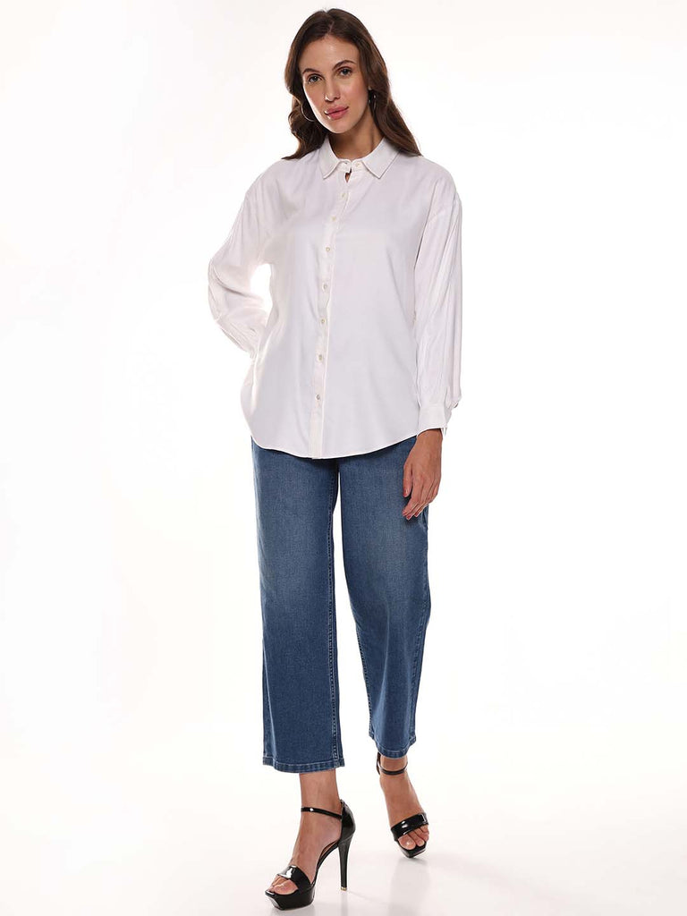 Angel White Soft Viscose Drop Shoulder Shirt for Women - Paris Fit from GAZILLION - Front Look