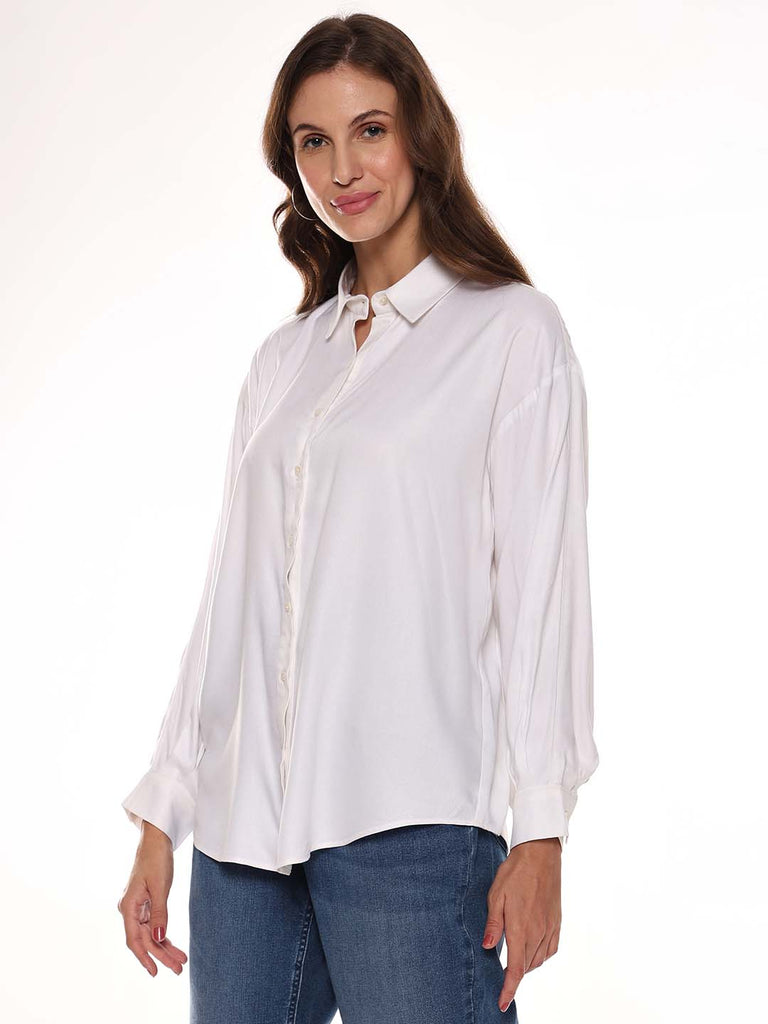 Angel White Soft Viscose Drop Shoulder Shirt for Women - Paris Fit from GAZILLION - Left Side Look