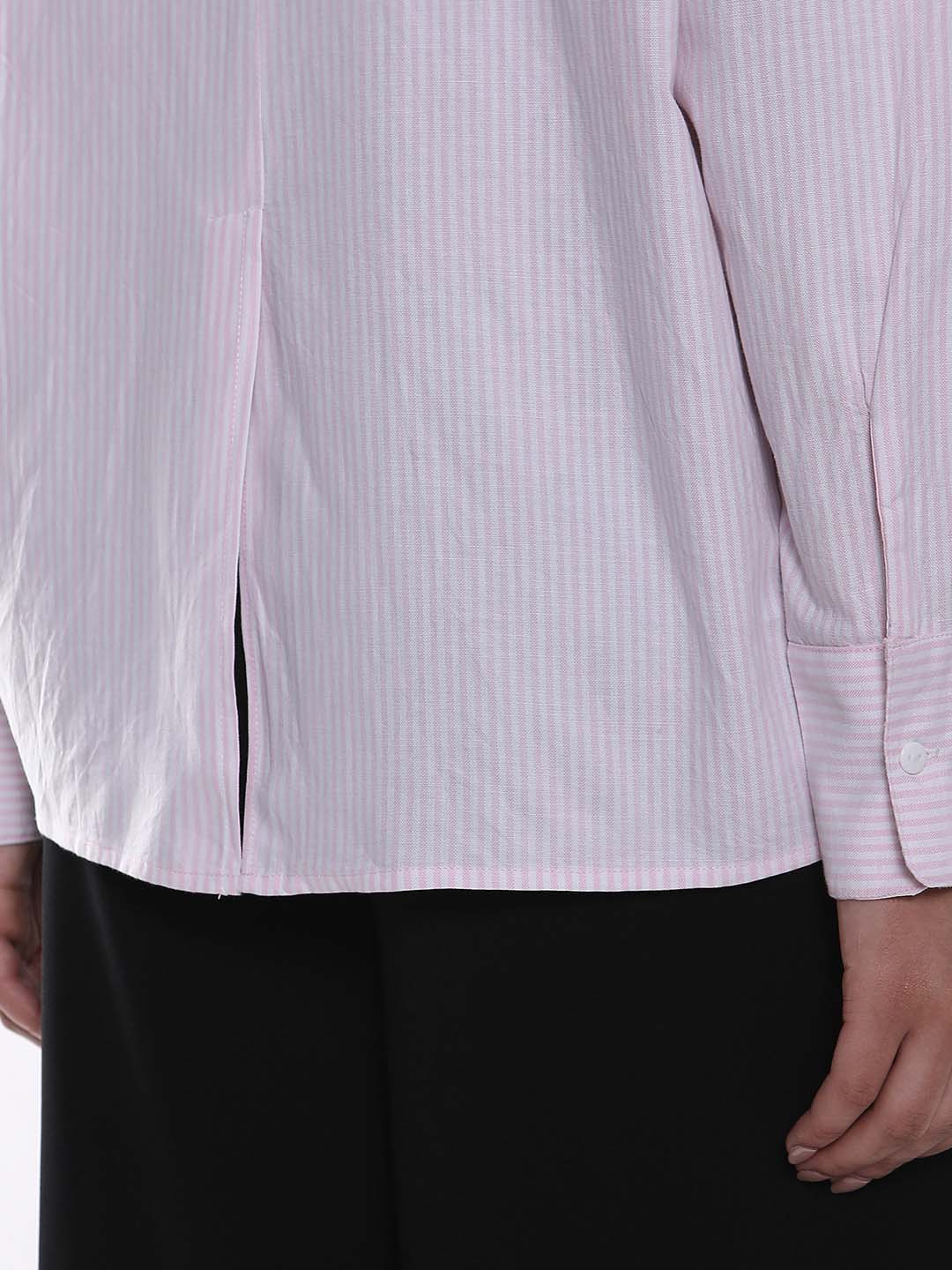 Anissa Pink & White Striped Oxford Cotton Oversized Shirt for Women - Copenhagen Fit from GAZILLION - Back Detail