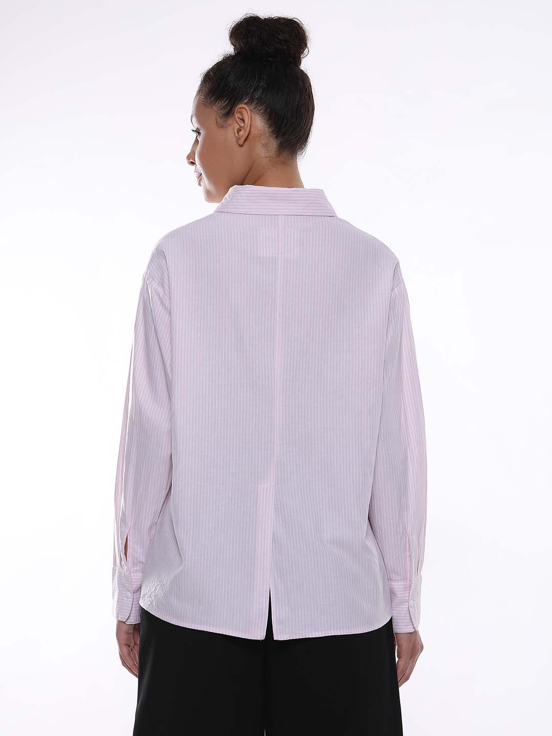 Anissa Pink & White Striped Oxford Cotton Oversized Shirt for Women - Copenhagen Fit from GAZILLION - Back Look