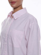 Anissa Pink & White Striped Oxford Cotton Oversized Shirt for Women - Copenhagen Fit from GAZILLION - Left Side Detail