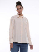 Anissa Yellow & White Striped Oxford Cotton Oversized Shirt for Women - Copenhagen Fit from GAZILLION - Front Look