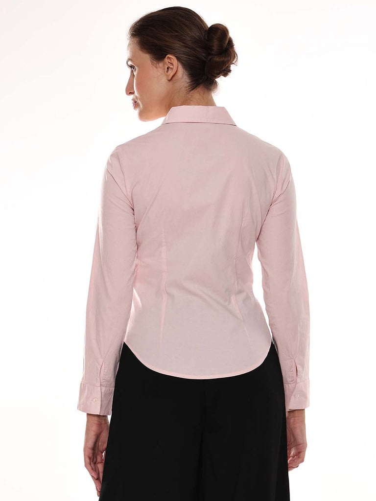 Anna Baby Pink Cotton Formal Shirt for Women - Munich Fit from GAZILLION - Back Look