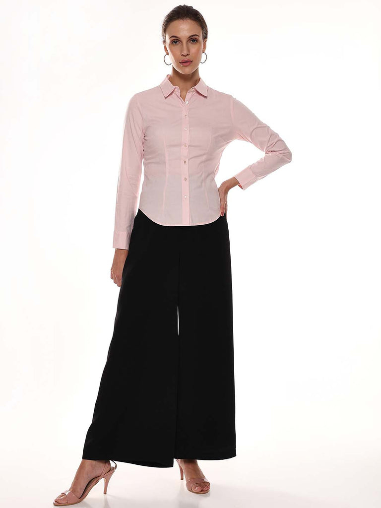 Anna Baby Pink Cotton Formal Shirt for Women - Munich Fit from GAZILLION - Full Standing Stylised Look