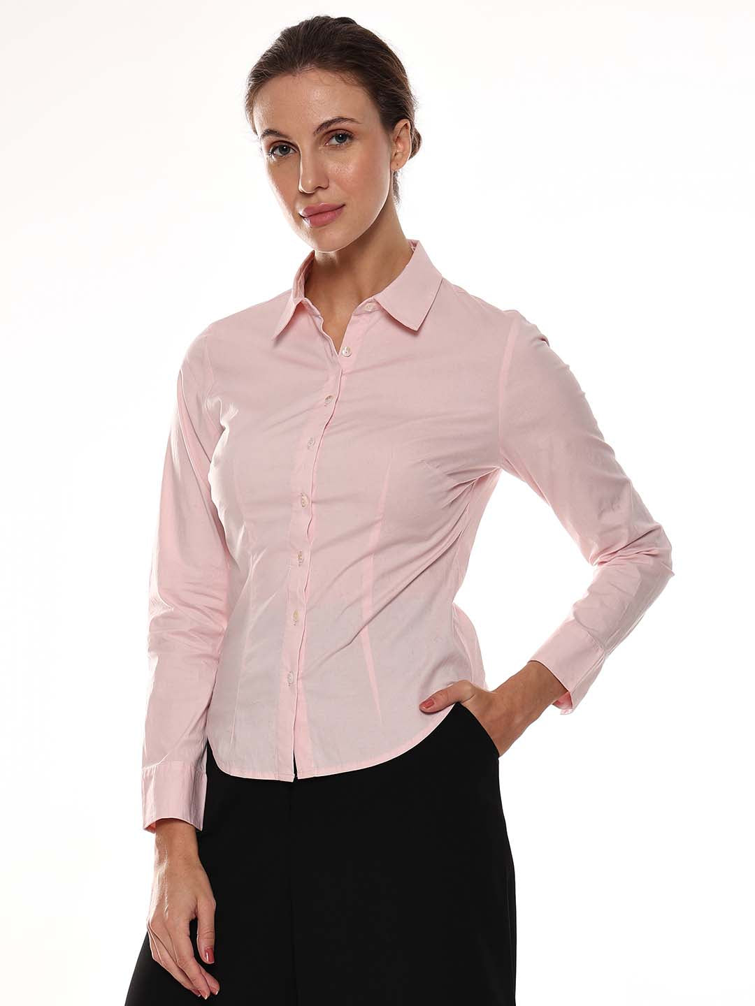 Anna Baby Pink Cotton Formal Shirt for Women - Munich Fit from GAZILLION - Left Side Look