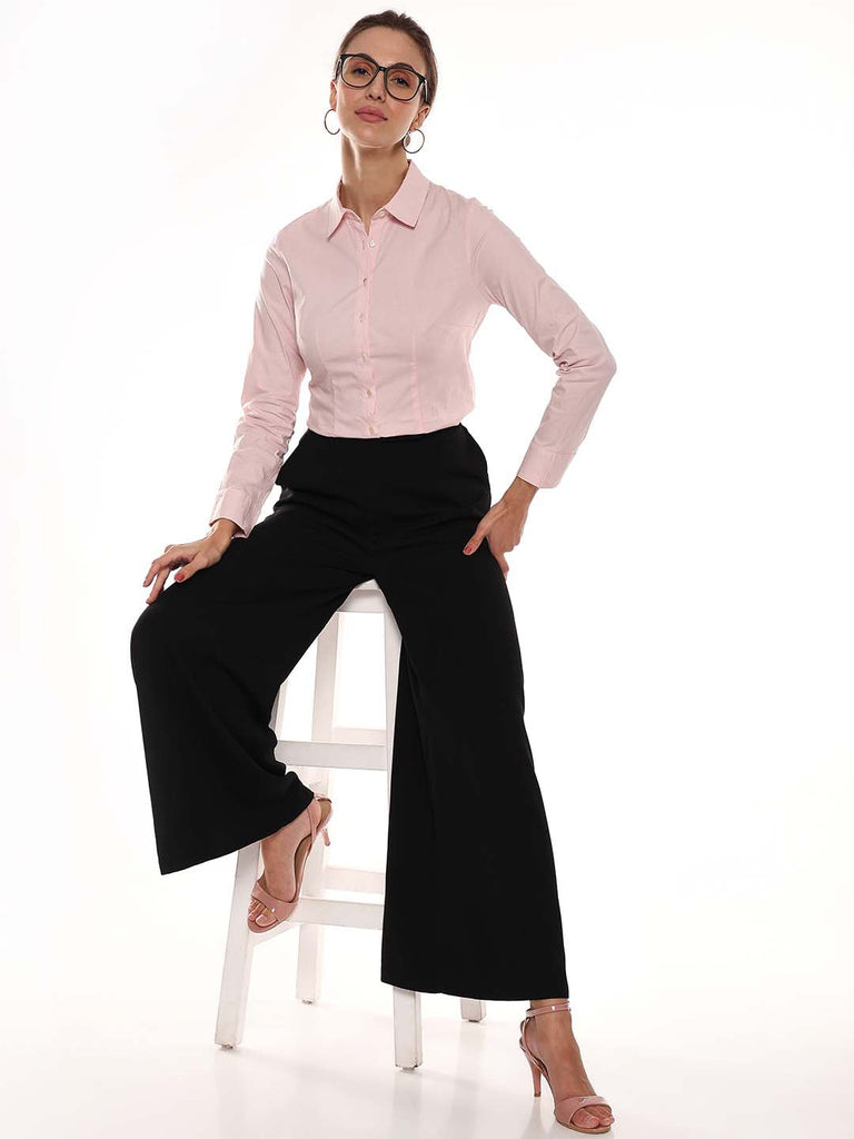 Anna Baby Pink Cotton Formal Shirt for Women - Munich Fit from GAZILLION - Seated Stylised Look