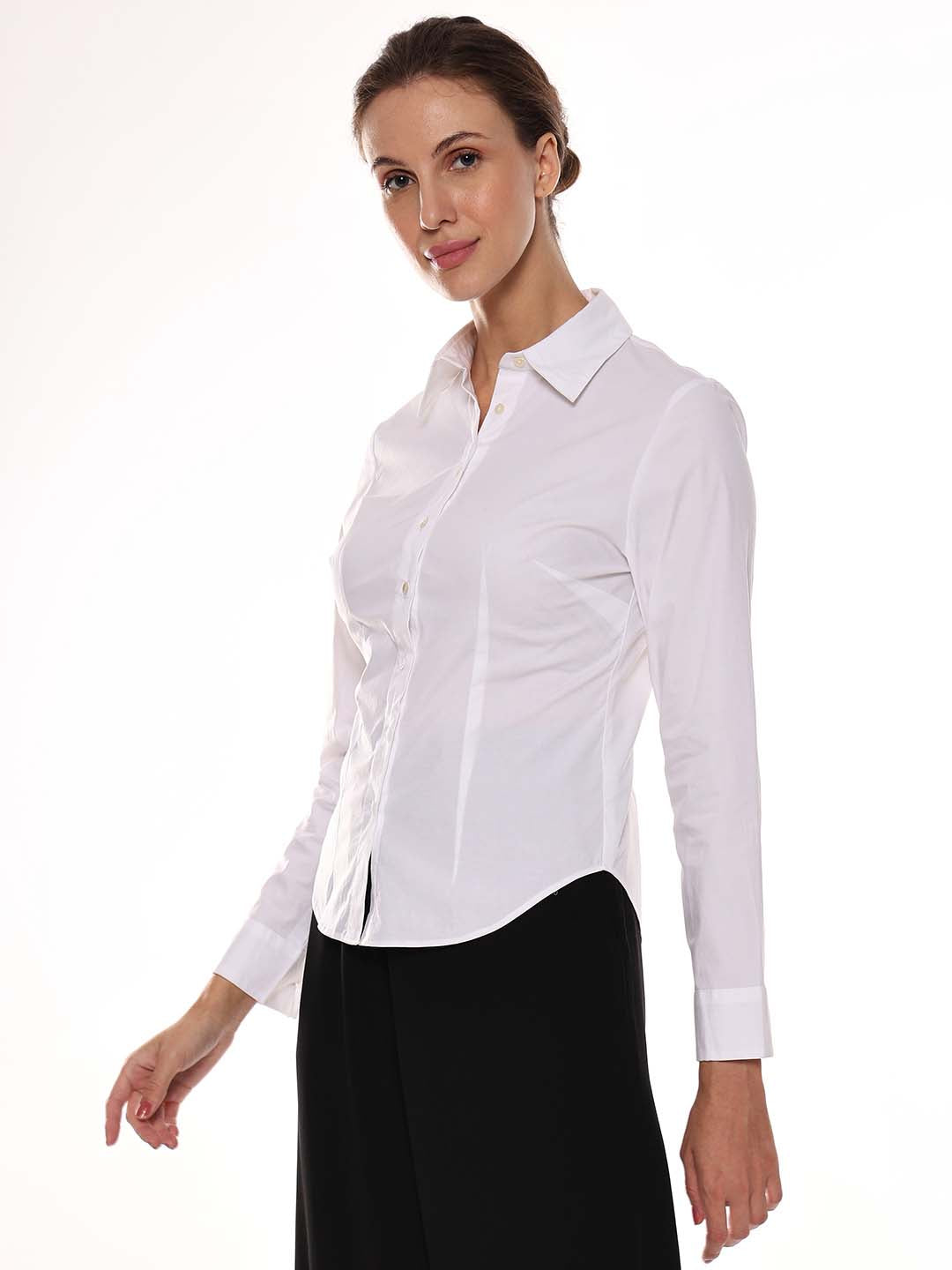 Anna White Cotton Formal Shirt for Women - Munich Fit from GAZILLION - Left Side Look